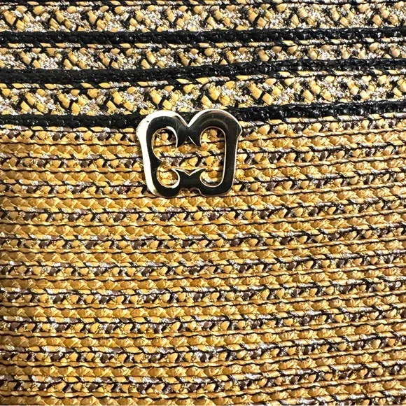 Eric Javits Squishee Straw Tote with Black Trim and Gold Hardware - Picture 3 of 8